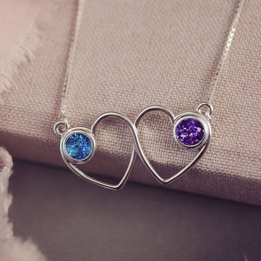 Cremation Ashes Double Infinity Heart Necklace