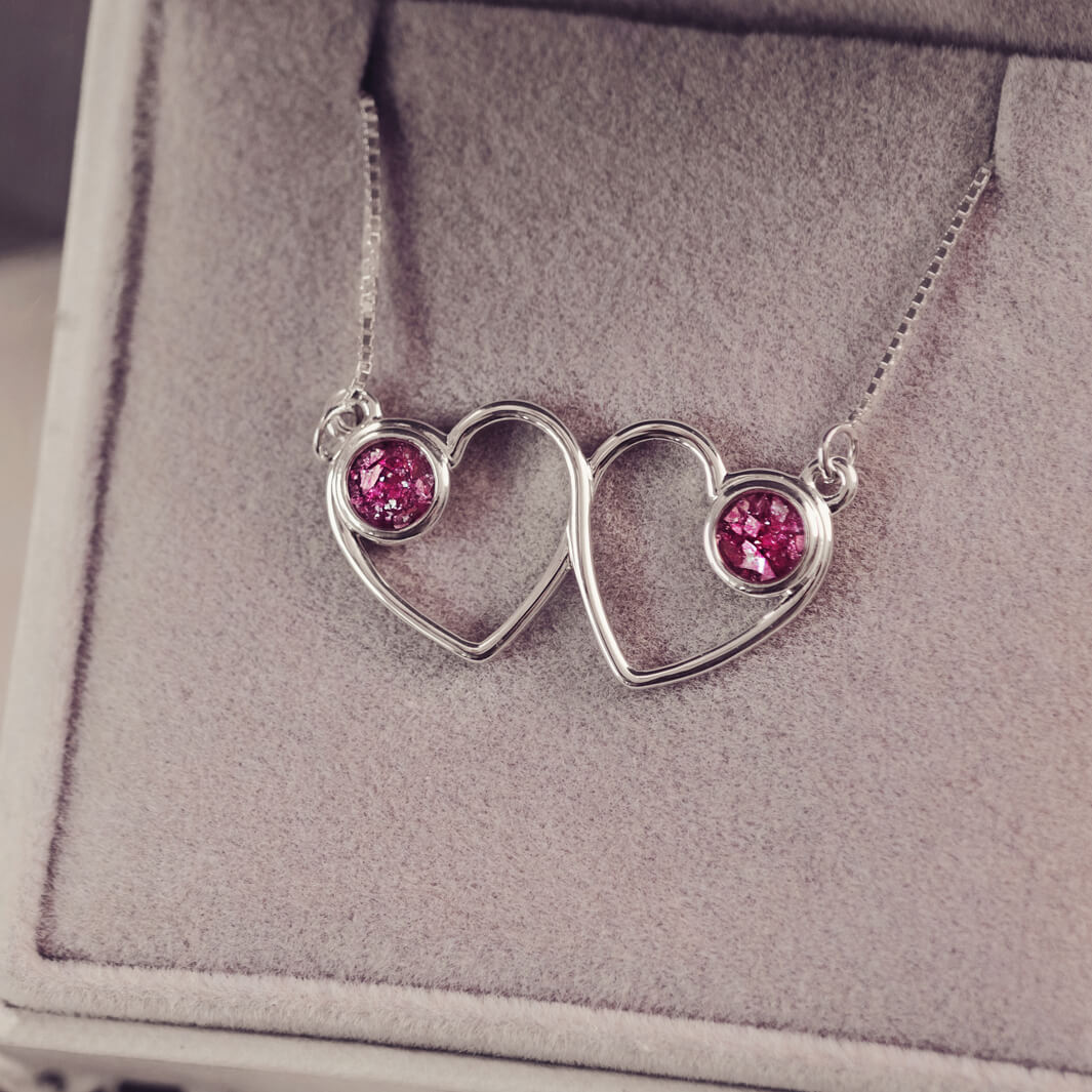 Cremation Ashes Double Infinity Heart Necklace