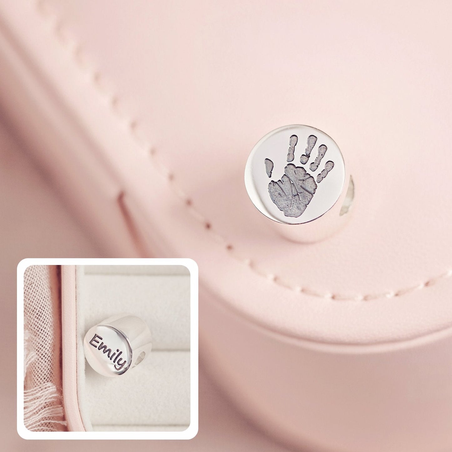 Handprint or Footprint Round Charm Bead, One Print and Name