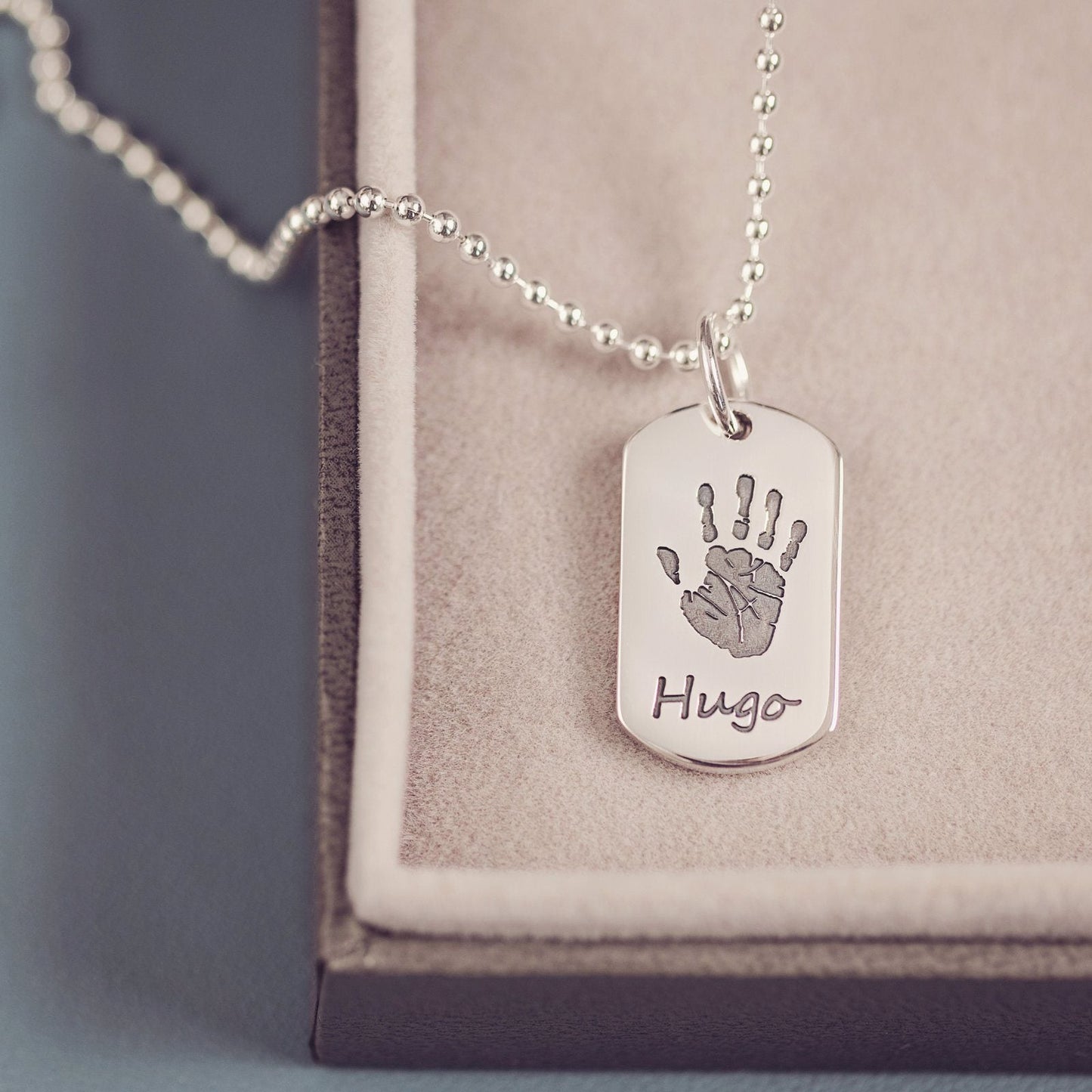 Handprint Or Footprint Dog Tag Necklace, One Print And One Name