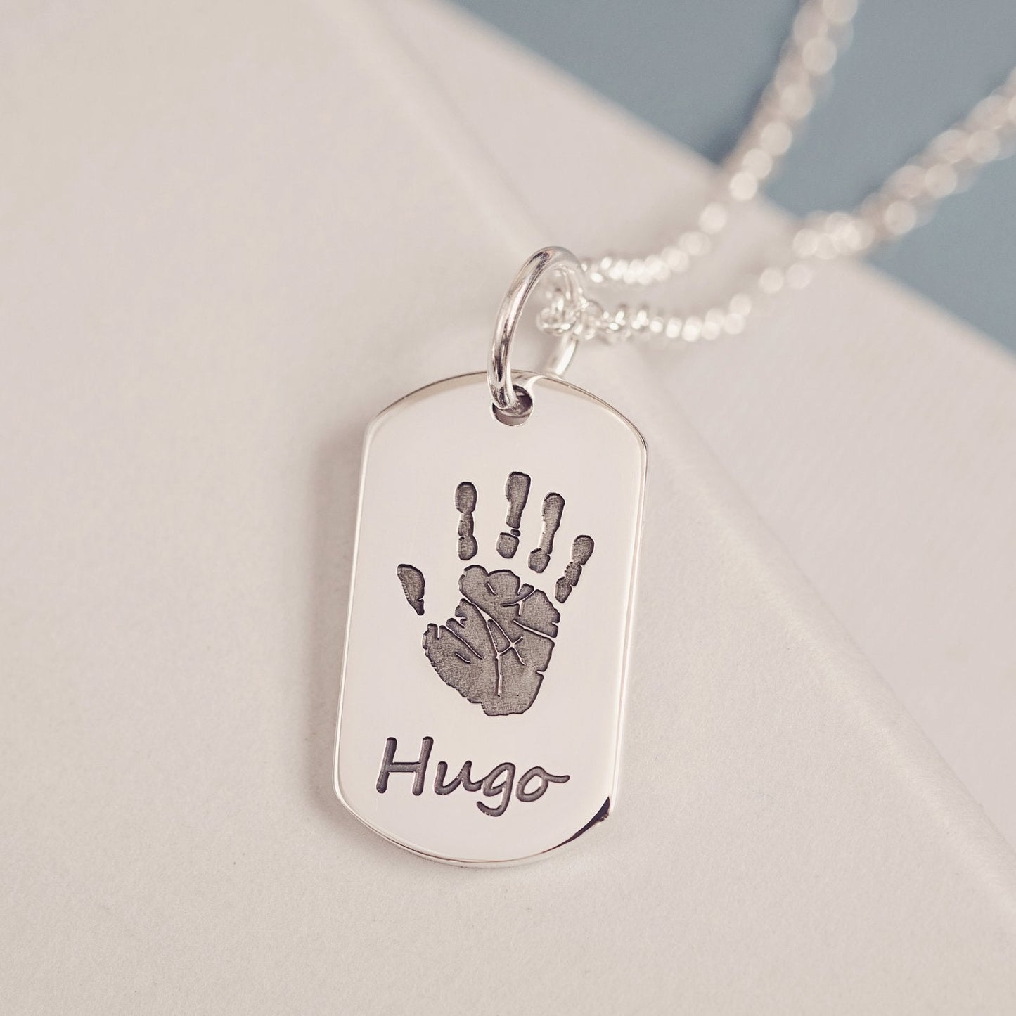 Handprint Or Footprint Dog Tag Necklace, One Print And One Name