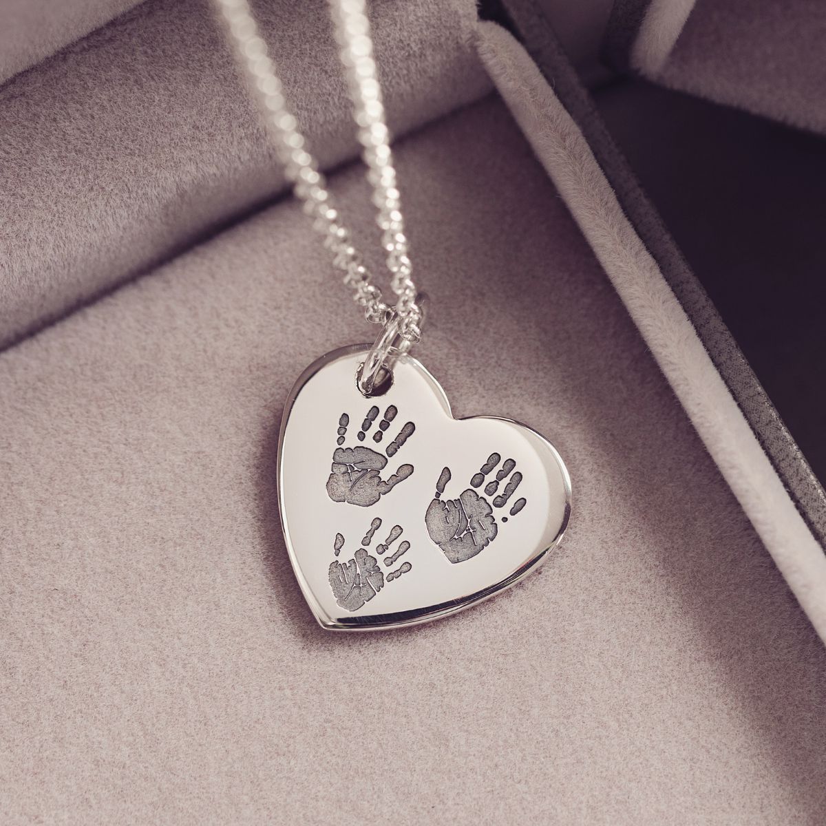 Handprint Or Footprint Large Heart Necklace, Three Prints