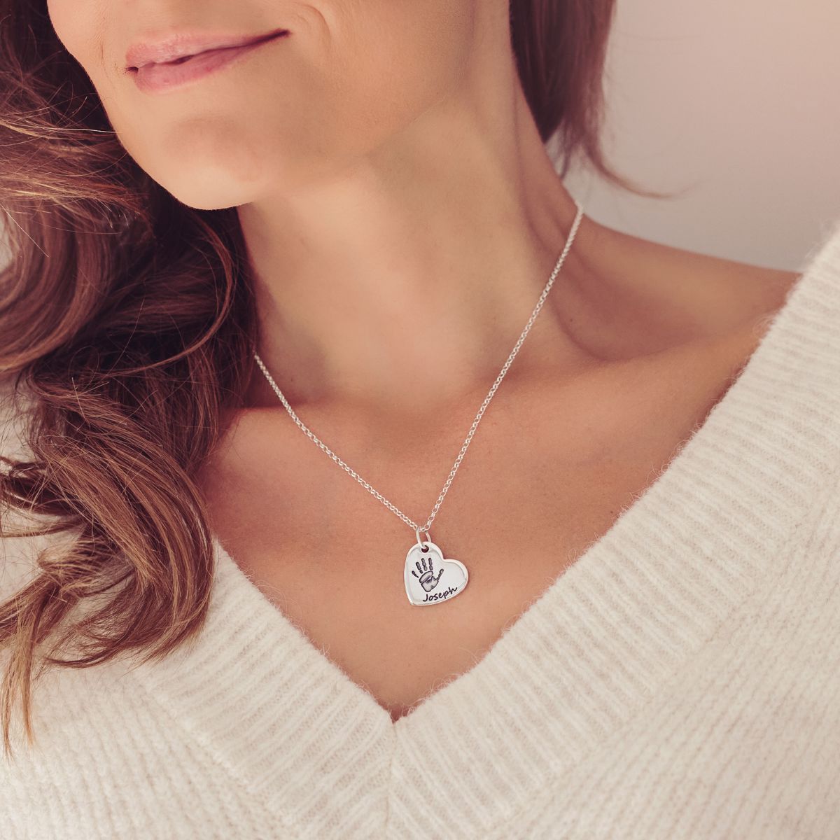 Handprint Or Footprint Large Heart Necklace, One Print And One Name