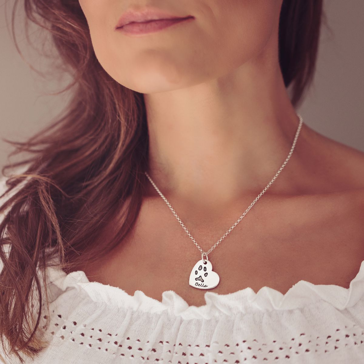 Pawprint Large Heart Necklace, One Print And Name
