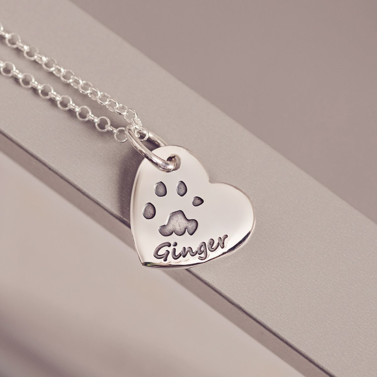 Pawprint Small Heart Necklace, One Print And Name