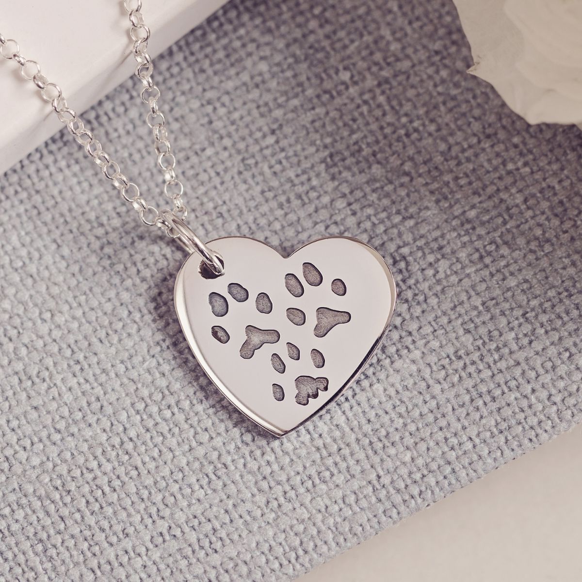 Pawprint Large Heart Necklace, Three Prints