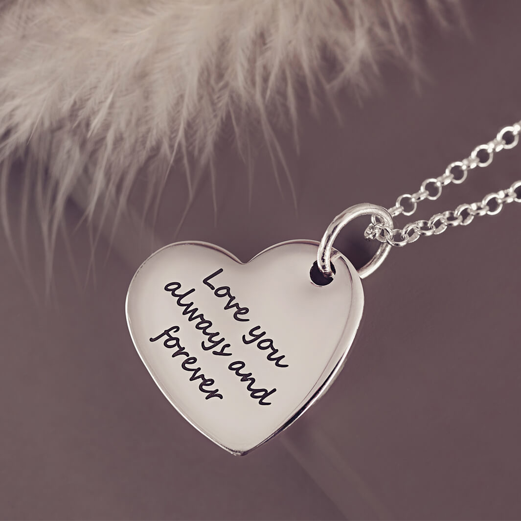 Handprint Or Footprint Large Heart Necklace, Two Prints And Two Names