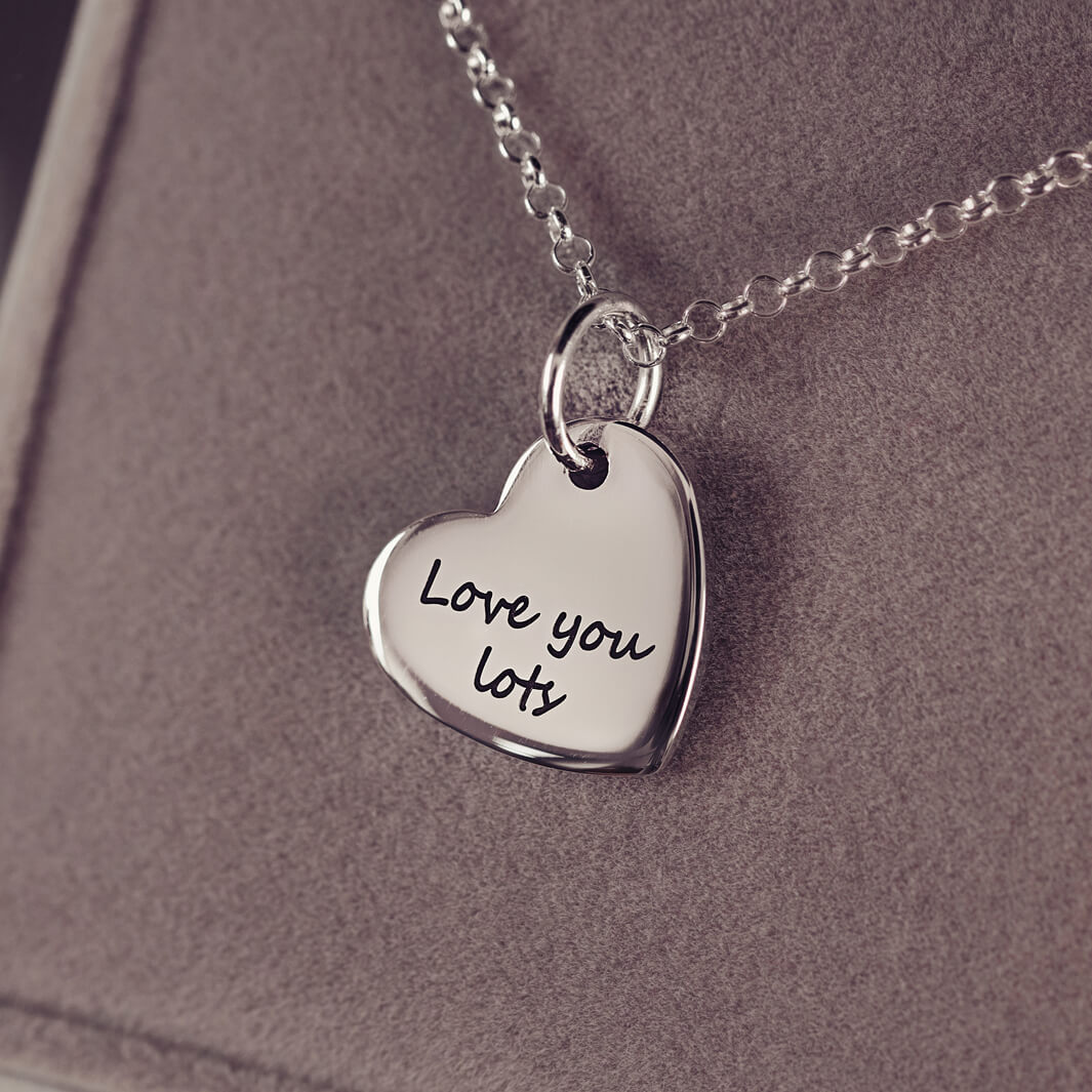 Handprint Or Footprint Small Heart Necklace, Two Prints And One Name