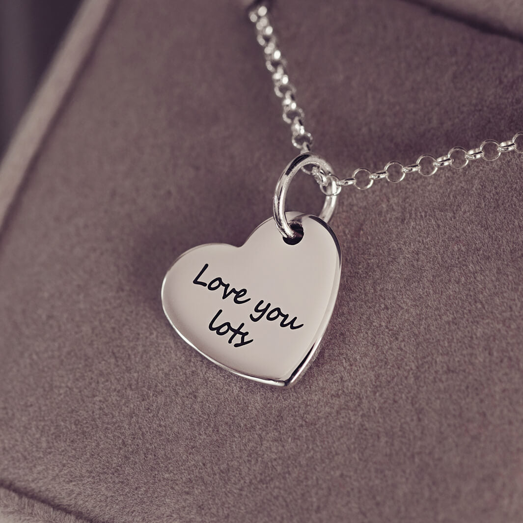 Handprint Or Footprint Small Heart Necklace, One Print And Name
