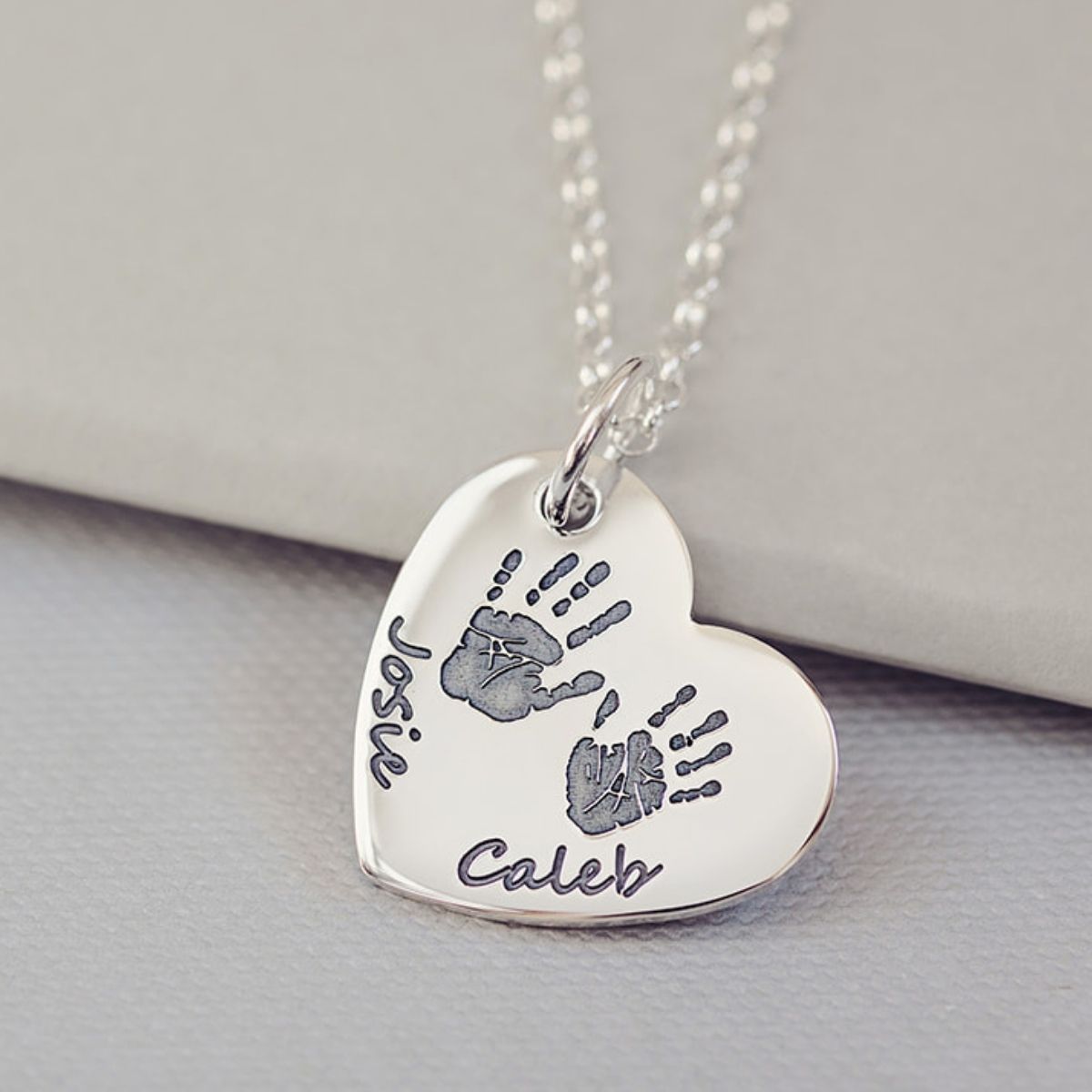 Handprint Or Footprint Large Heart Necklace, Two Prints And Two Names