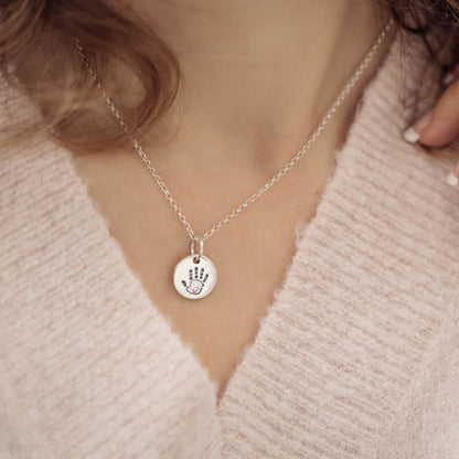 Handprint Or Footprint Round Charm Necklace, One Charm