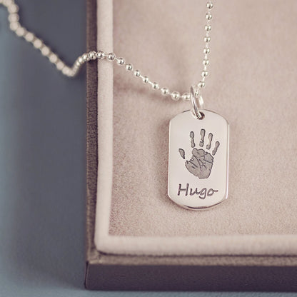 Handprint Or Footprint Dog Tag Necklace, One Print And One Name