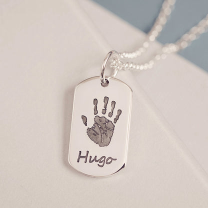 Handprint Or Footprint Dog Tag Necklace, One Print And One Name