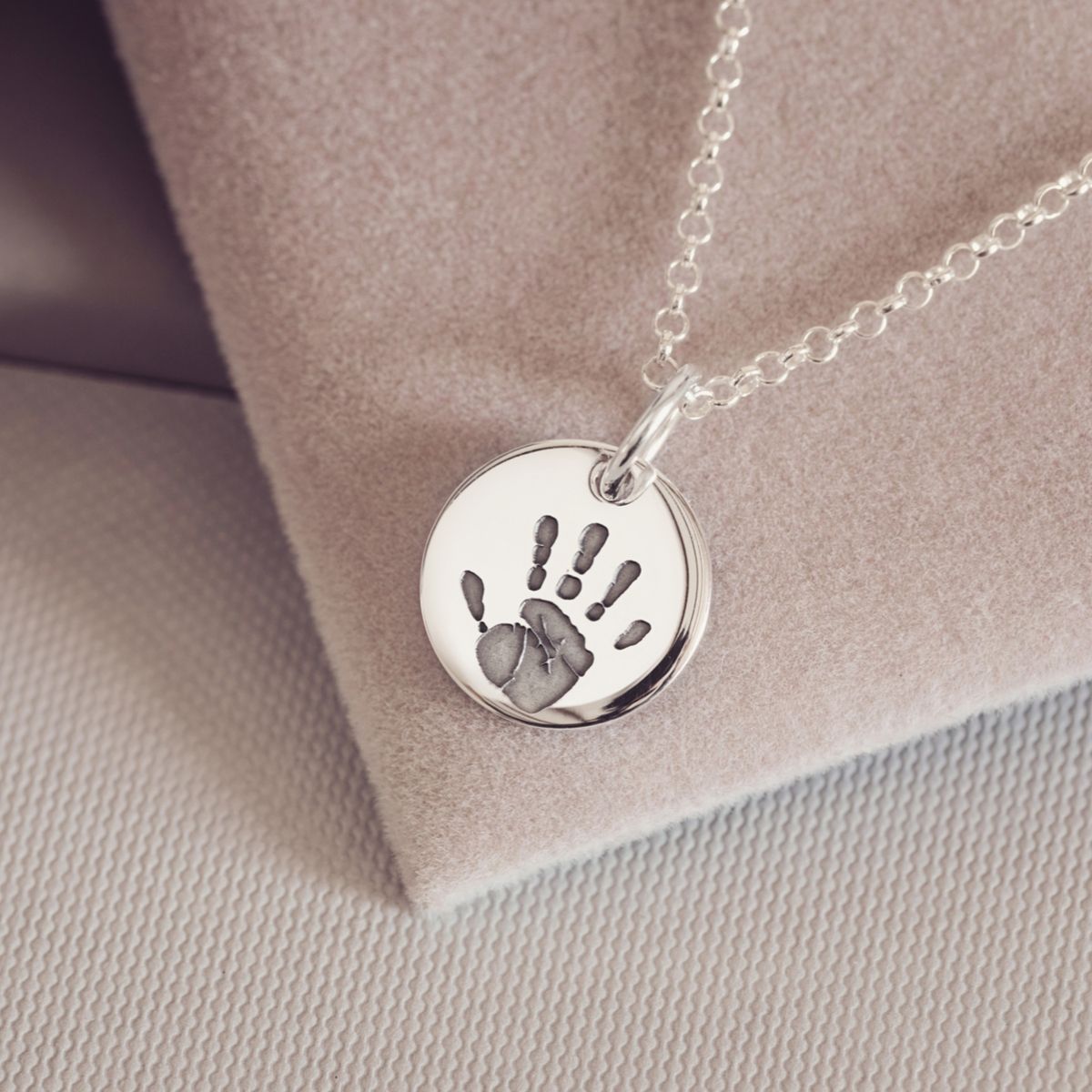 Handprint Or Footprint Round Charm Necklace, One Charm