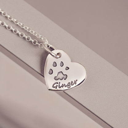 Pawprint Small Heart Necklace, One Print And Name