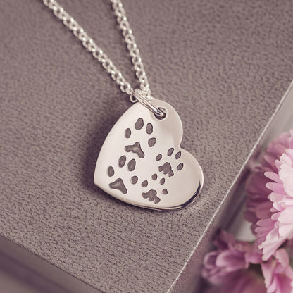 Pawprint Large Heart Necklace, Four Prints