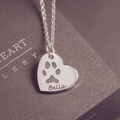 Pawprint Large Heart Necklace, One Print And Name