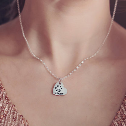 Pawprint Small Heart Necklace, One Print And Name