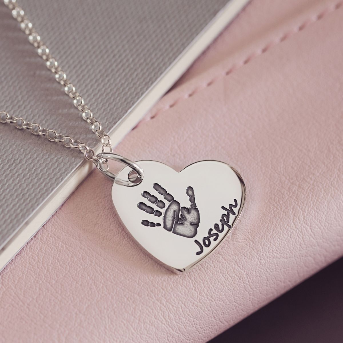 Handprint Or Footprint Large Heart Necklace, One Print And One Name